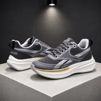 Reebok Light Float Running Shoes in White and Grey, men's casual shoes — angled front view