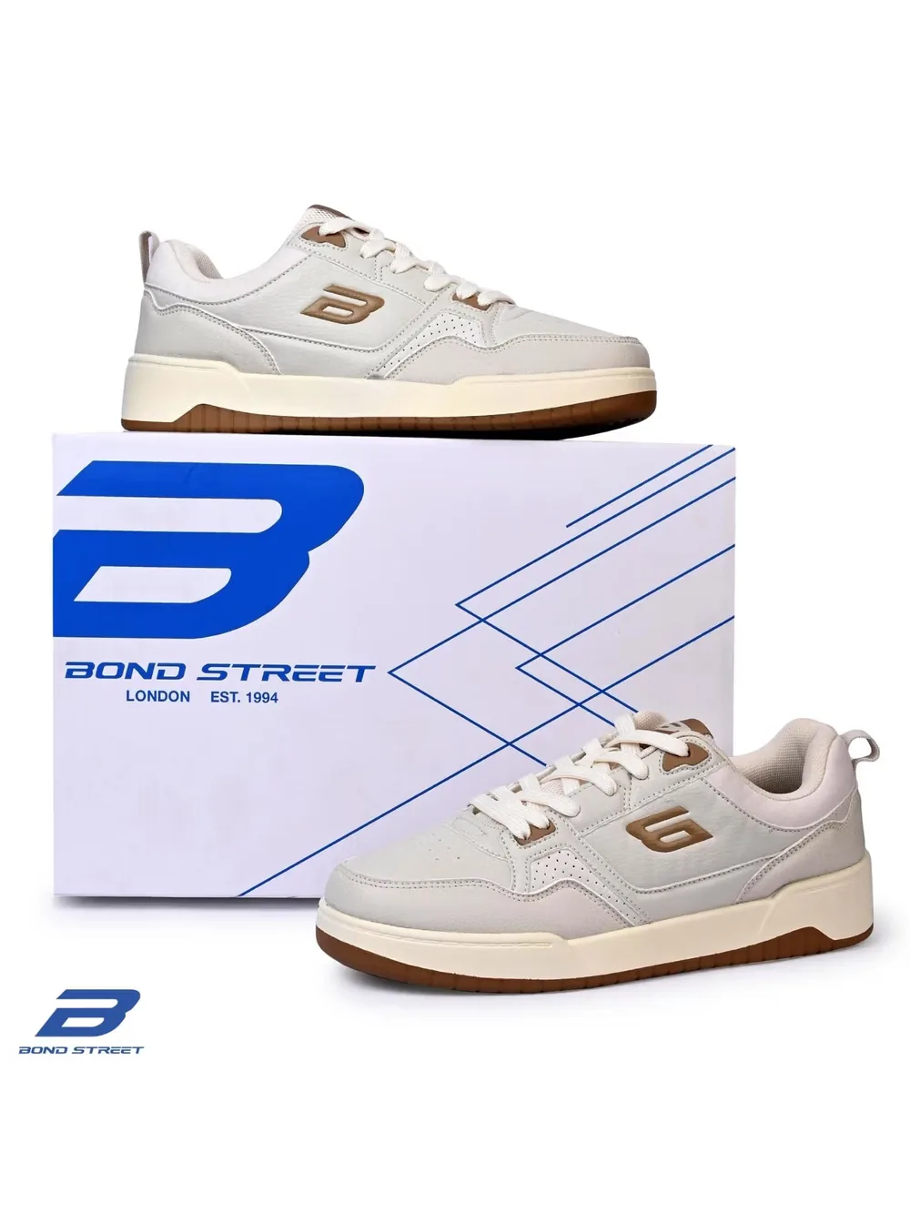 Bond Street Men’s Casual Sneakers in Beige, men's casual shoes — angled front view