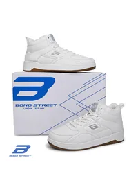 Bond Street Men White Casual Sneakers, men's high top sneakers — angled front view