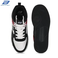 Bond Street Men's Casual Sneakers in Black/Red, men's high top sneakers — front and back view