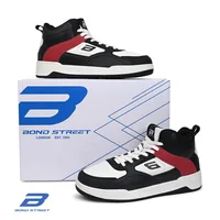 Bond Street Men's Casual Sneakers in Black/Red, men's high top sneakers — top view