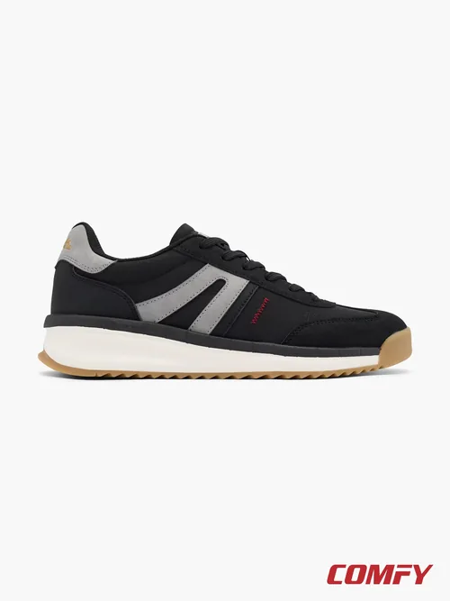 Bench Men's Black Lace-Up Trainer, casual shoes — side profile view