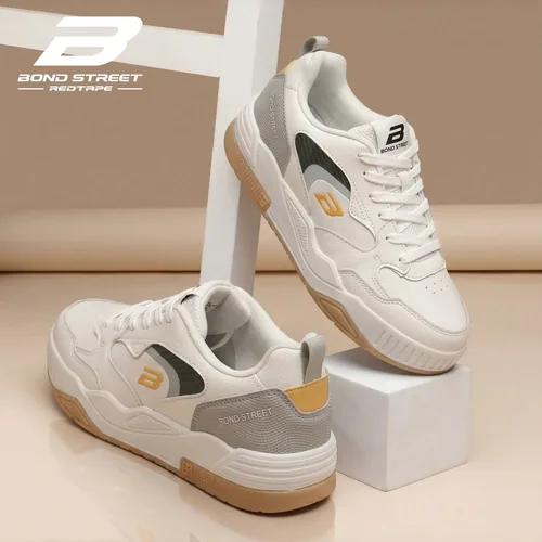 Bond Street Men's White Casual Sneakers, men's casual shoes — angled front view