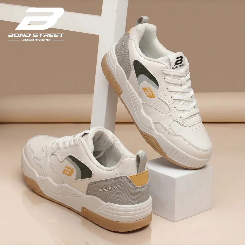 Bond Street Men's White Casual Sneakers, men's casual shoes — angled front view