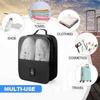 Waterproof Shoe Bags for Travel Bag for Packing Portable Shoe Cubes (Black) — open, showing the inside
