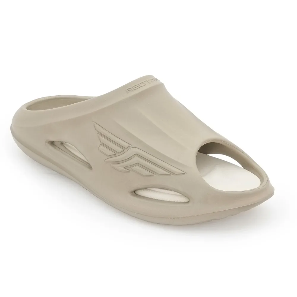 Red Tape Men's Casual Pool Sliders for Everyday Comfort in Beige, men's sliders flip-flop — angled front view