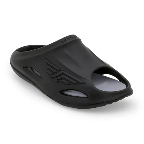 Red Tape Men Casual Pool Sliders for Everyday Comfort in Black, men's sliders — angled front view