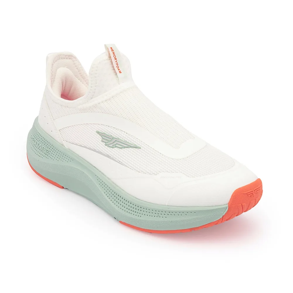 Red Tape Walking Shoes for Women in White and Mint green in Green/Orange, women's walking slip-on — angled front view